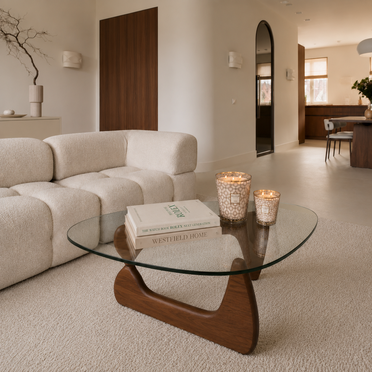 Westfield Nara – Organische Salontafel Walnoot met Glazen Blad | Design Salontafel