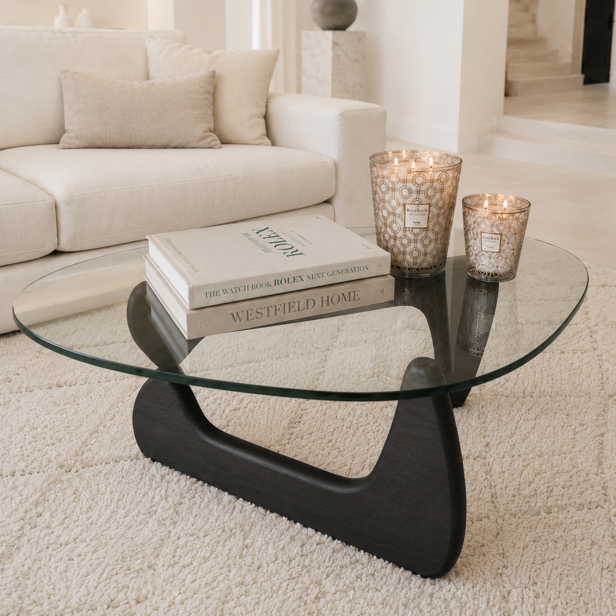 Westfield Nara – Organische Salontafel Zwart Eiken met Glazen Blad | Design Salontafel
